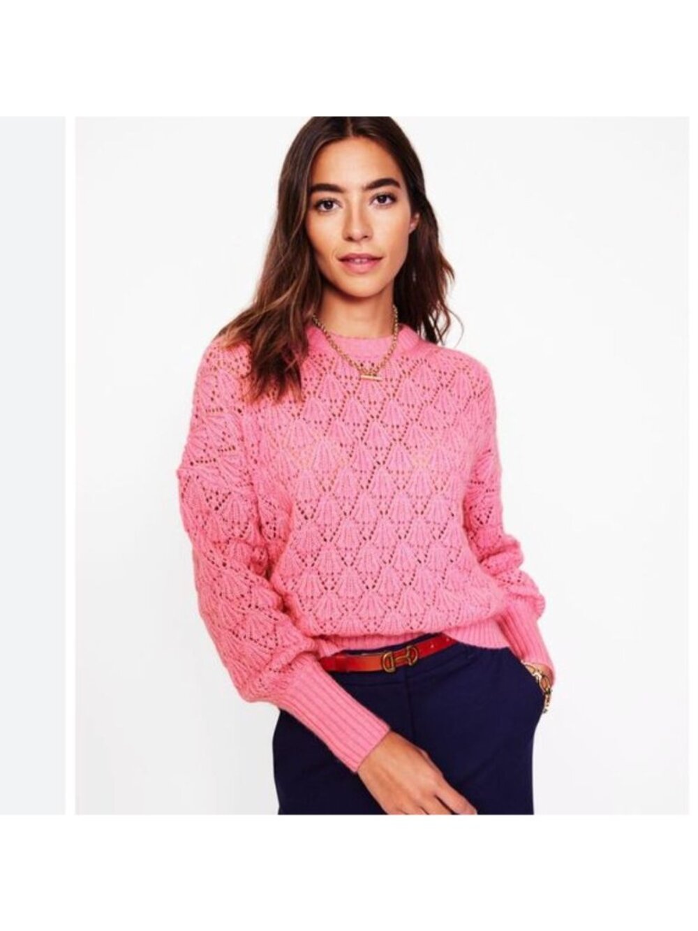 NWT Boden Chunky Pointelle Jumper Crewneck Sweater Old Rose Pink S